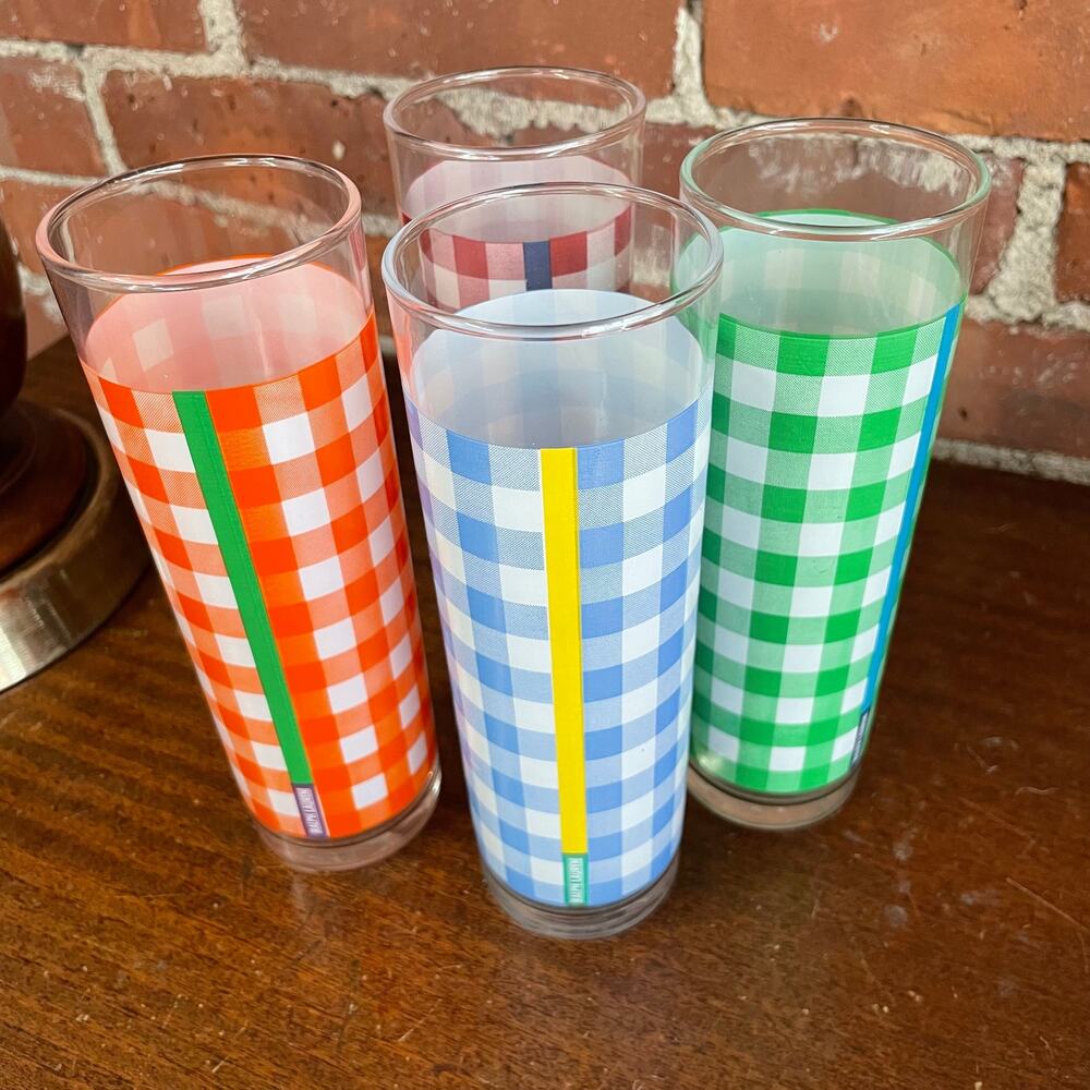 Ralph Lauren Gingham Plaid Glass Tumblers Set of 4 – Preppy Vintage Barware